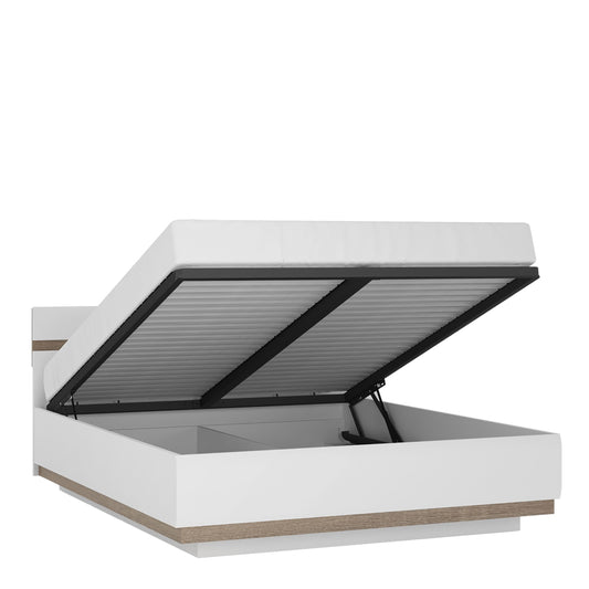 Liberty Luxury White Gloss & Oak Trim King Size Bed Ottoman Lift Up