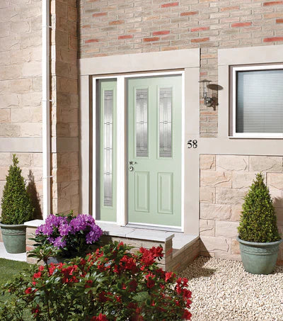 External Malton Green Glazed Door Composite Obscure Decorative Glazing