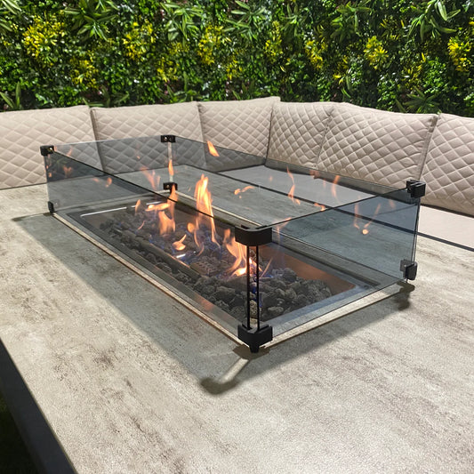 Liberty Ava Luxury Aluminium Beige Rectangular Garden Corner Firepit Sofa Dining Set