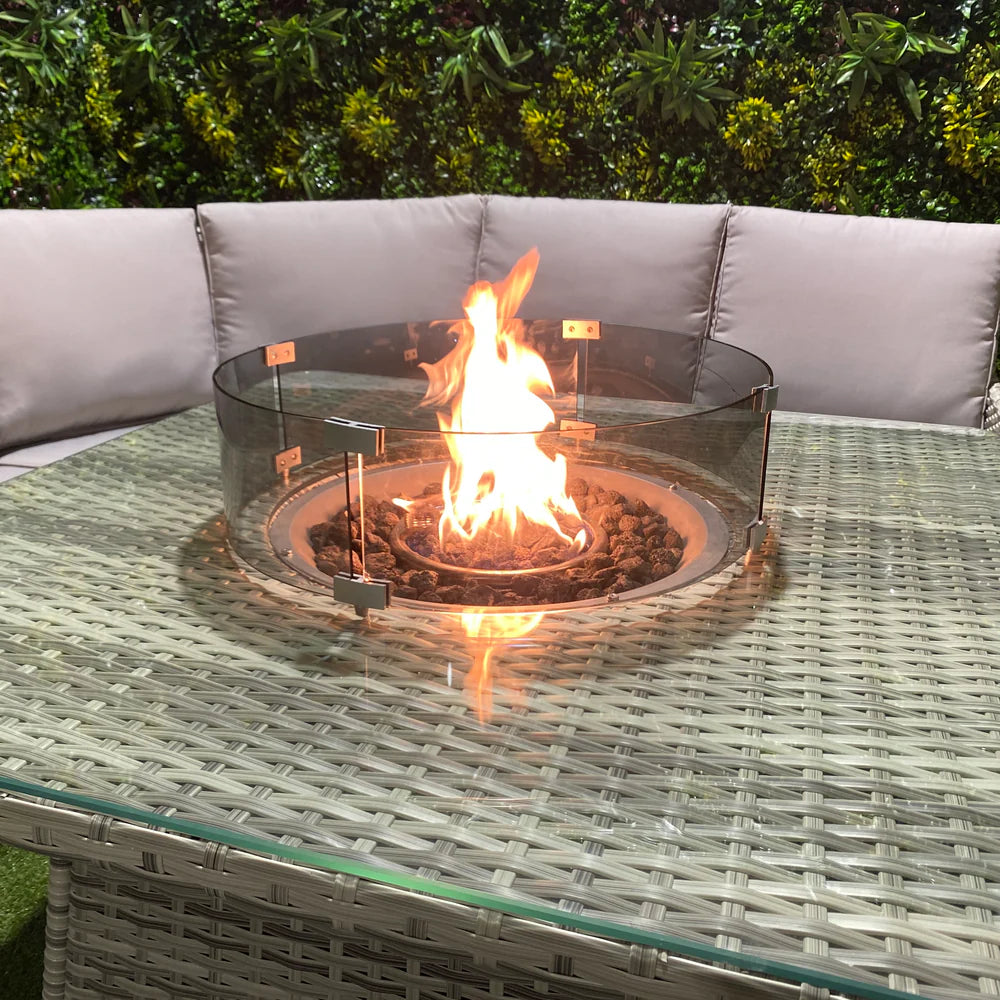 Liberty Luxury Grey Rattan Corner Garden Sofa Set With Square Firepit Table