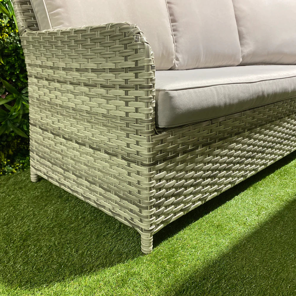 Liberty Luxury Grey Rattan Corner Garden Sofa Set With Square Firepit Table