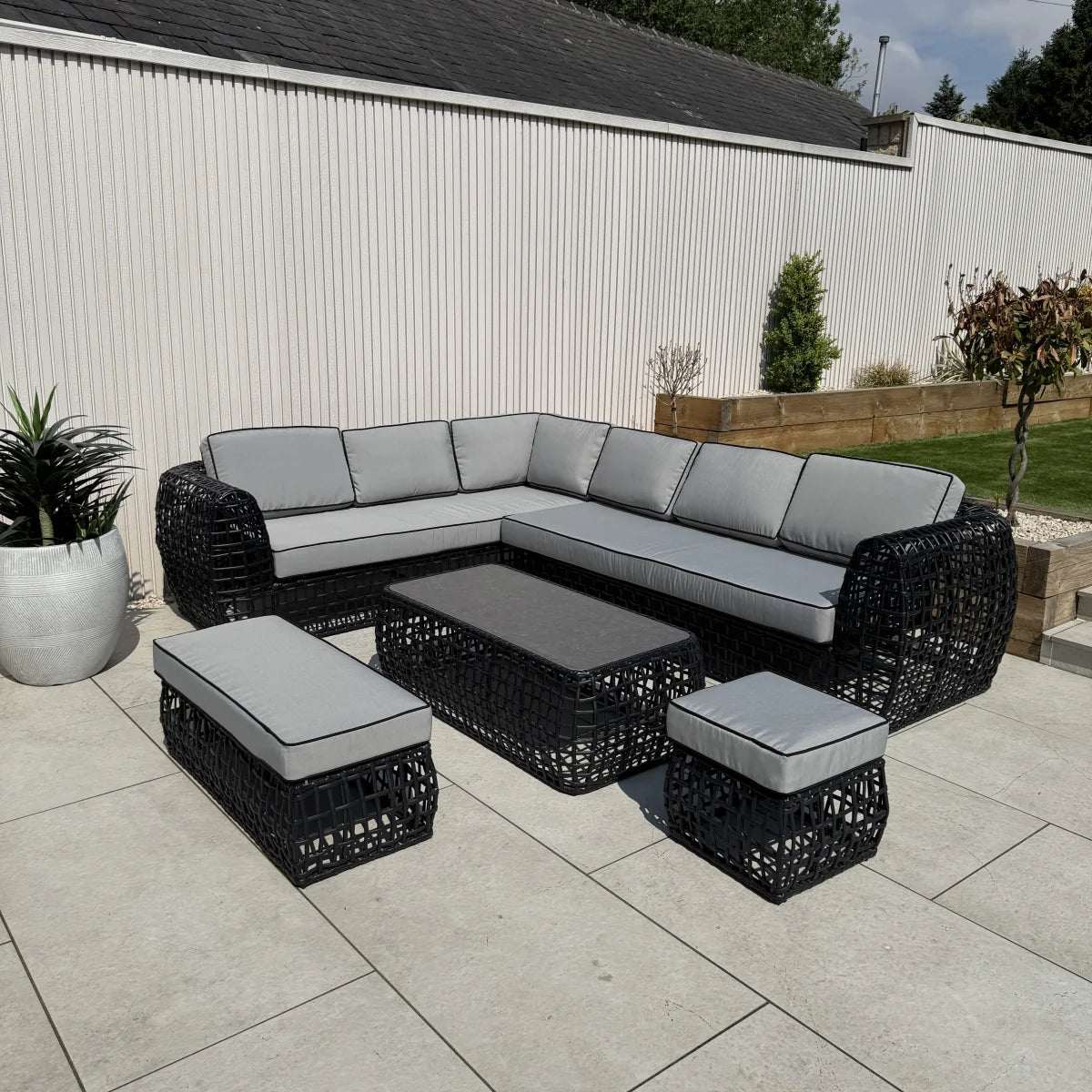 Liberty Indi Rattan Corner Black Garden Outdoor Sofa Set Open Rattan Feature