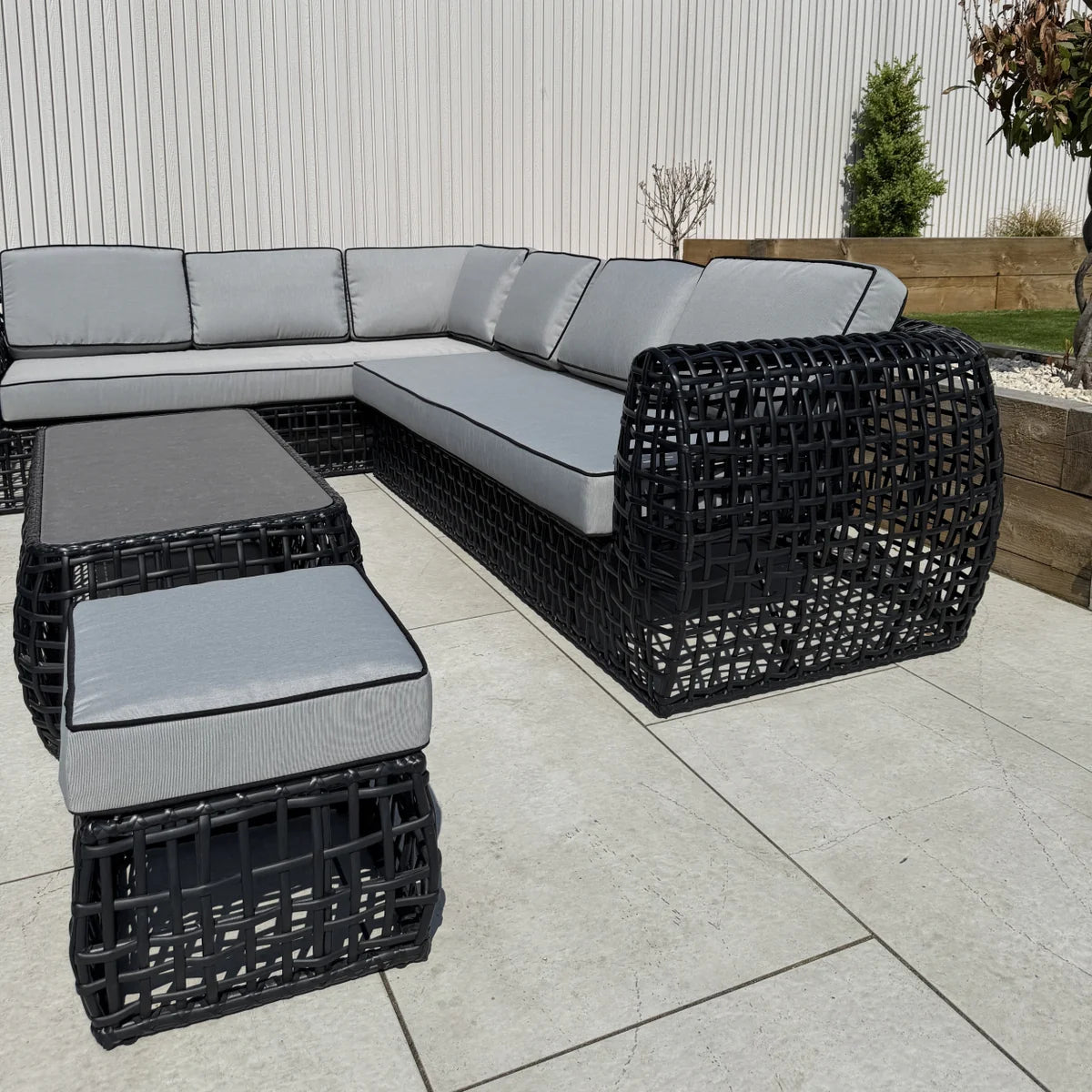 Liberty Indi Rattan Corner Black Garden Outdoor Sofa Set Open Rattan Feature