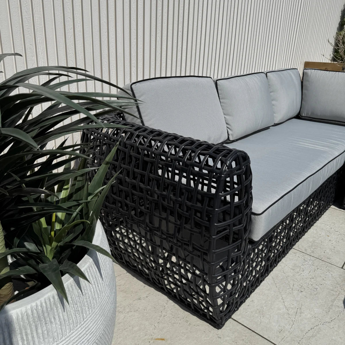 Liberty Indi Rattan Corner Black Garden Outdoor Sofa Set Open Rattan Feature