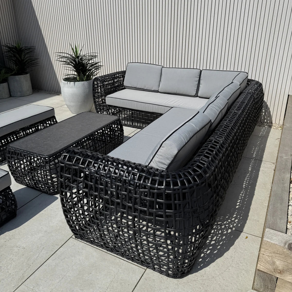 Liberty Indi Rattan Corner Black Garden Outdoor Sofa Set Open Rattan Feature