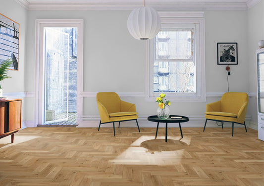 Liberty Natural Oak 15x90mm Matt Lacquered & Brushed Herringbone 15mm Engineered Wood Flooring
