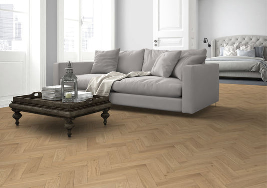 Liberty Whisper Oak 15x90mm Matt Lacquered & Brushed 15mm Engineered Wood Flooring Herringbone