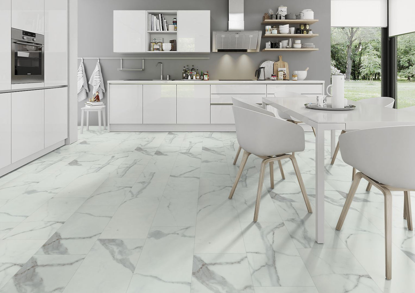 Liberty Lignum Core Tile Carrara White Marble Matt SPC Rigid Vinyl Flooring