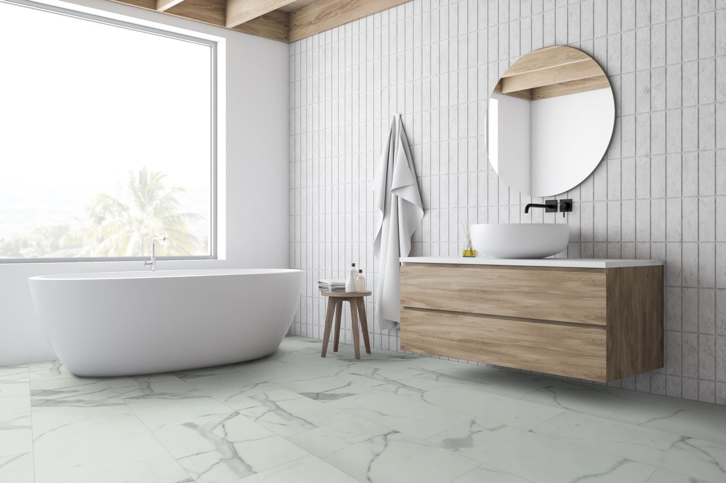 Liberty Lignum Core Tile Carrara White Marble Matt SPC Rigid Vinyl Flooring