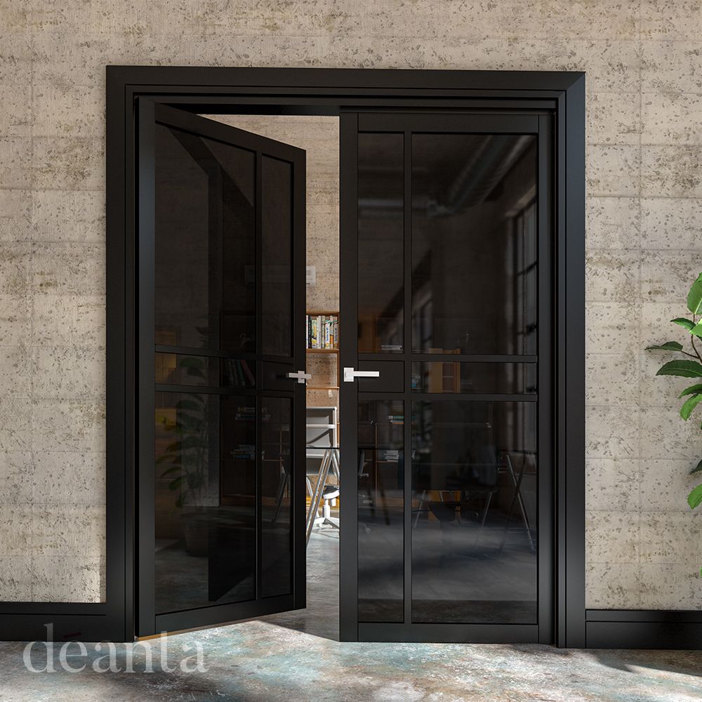 Deanta Internal Black Dalston Tinted Glazed Door Fully Finished Industrial Style