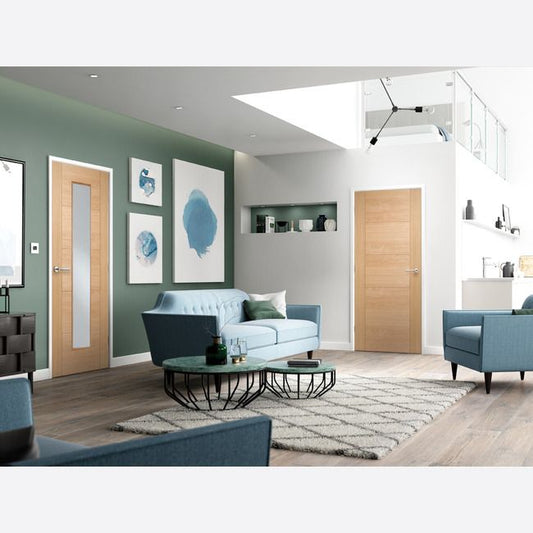 Internal Oak Vancouver Glazed Door With Long 1 Light Glass Panel