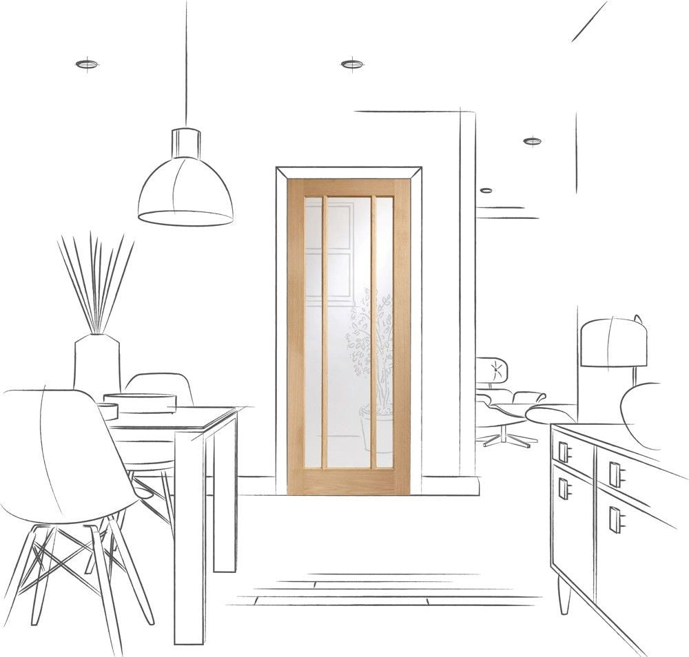 Internal Oak Worcester Pre-Finished Door With Clear Glass