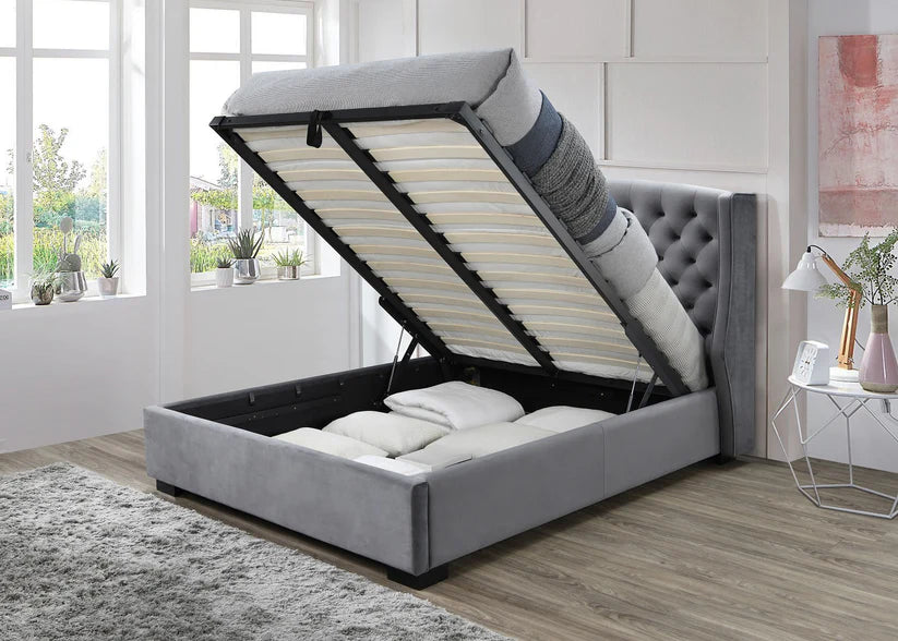 Sareer Ambassador Dark Grey Velvet Ottoman Bed Frame