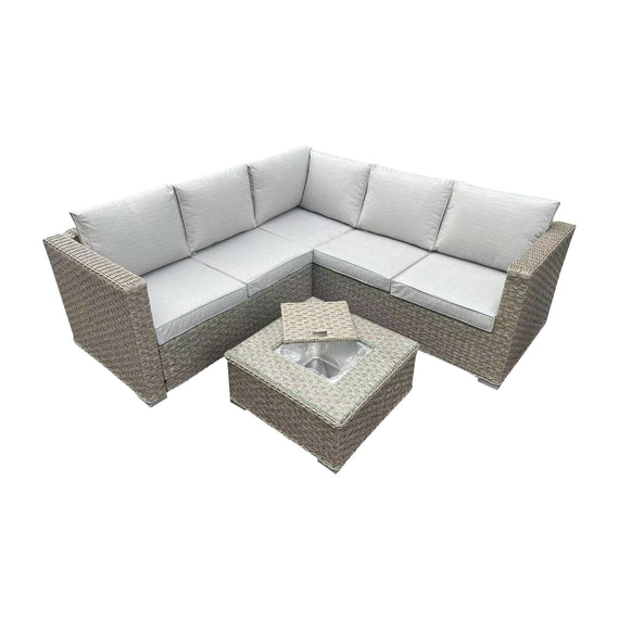Liberty Rattan Garden Corner Brown Sofa Set With Ice Bucket Coffee Table Feature
