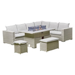 Liberty Luxury Beige Rattan Garden Corner Rising Sofa Set With Fire Pit