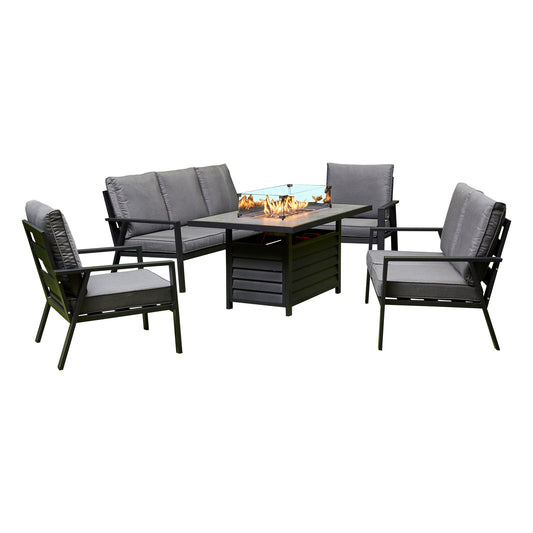 Liberty Sienna Aluminium Grey Garden Sofa Dining Set With Firepit