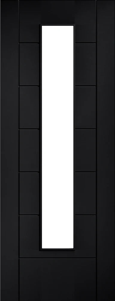 Internal LPD Linear 7 Panel Glazed Black Laminate Pre-Finished Door