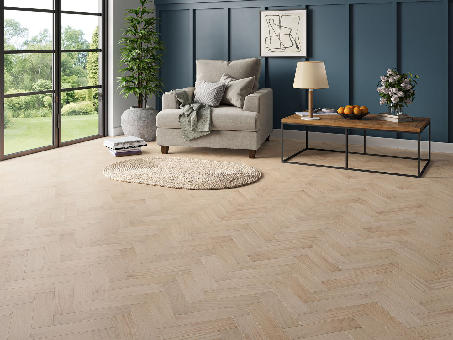 Liberty Wood Herringbone Real Wood 10mm Engineered Flooring Invisible Oak UV Oiled