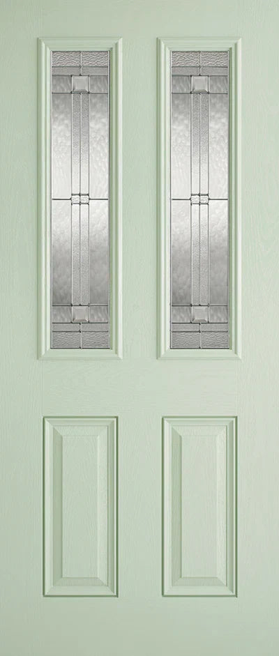 External Malton Green Glazed Door Composite Obscure Decorative Glazing
