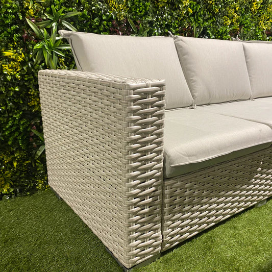 Liberty Luxury Beige Rattan Garden Corner Rising Sofa Set With Fire Pit