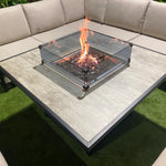 Liberty Luxury Rattan  & Aluminium Outdoor Garden Corner Sofa Fire Pit Dining Set In Beige