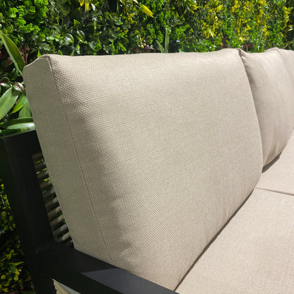 Liberty Ivy Luxury Rattan  & Aluminium Outdoor Garden Corner Sofa Fire Pit Dining Set In Beige