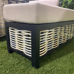 Liberty Luxury Rattan  & Aluminium Outdoor Garden Corner Sofa Fire Pit Dining Set In Beige