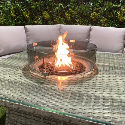 Liberty Luxury Grey Rattan Corner Garden Sofa Set With Square Firepit Table