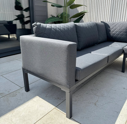 Liberty Luxury Ava Aluminium & Grey Fabric Corner Garden Sofa Set With Fire Pit