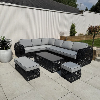 Liberty Indi Rattan Corner Black Garden Outdoor Sofa Set Open Rattan Feature
