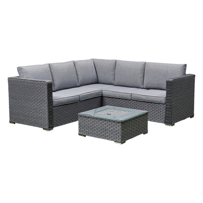 Liberty Nova Rattan Garden Corner Grey Sofa Set With Ice Bucket Coffee Table Feature