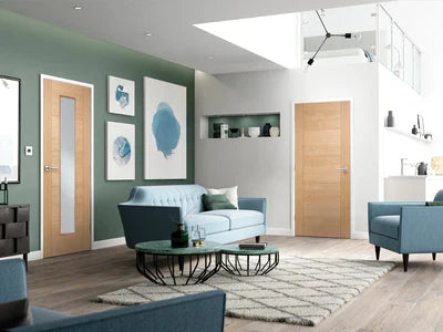 Internal Oak Vancouver Glazed Fire Door FD30 With Long Glass Panel