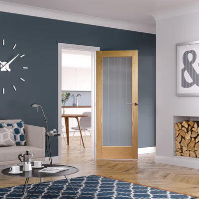 XL Joinery Internal Oak Suffolk Original Pattern 10 Clear Etched Glass Fire Door