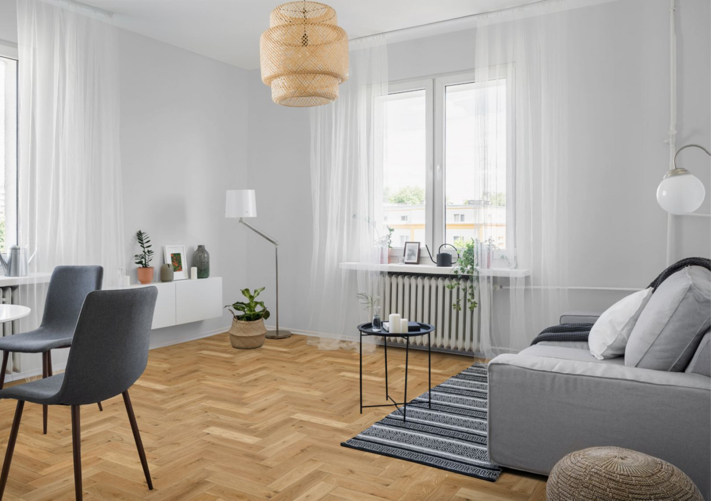 Liberty Natural Oak Matt Lacquered & Brushed Herringbone Engineered Wood Flooring 15mm x 90mm