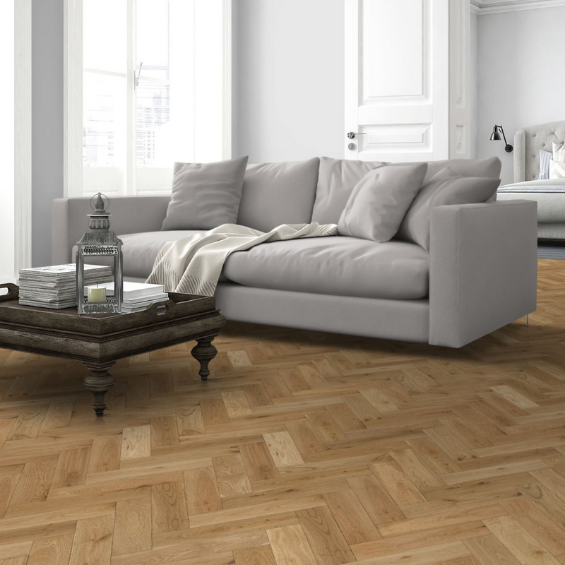 Liberty Natural Oak Matt Lacquered & Brushed Herringbone Engineered Wood Flooring 15mm x 90mm