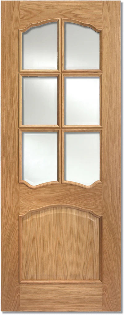 Internal Oak Riviera Pre-Finished 6L Glazed Door Without Raised Moulds