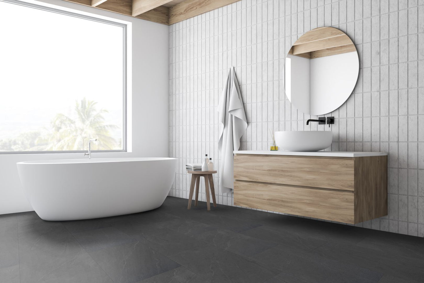 Liberty Lignum Core Tile Charcoal Slatet SPC Rigid Vinyl Flooring