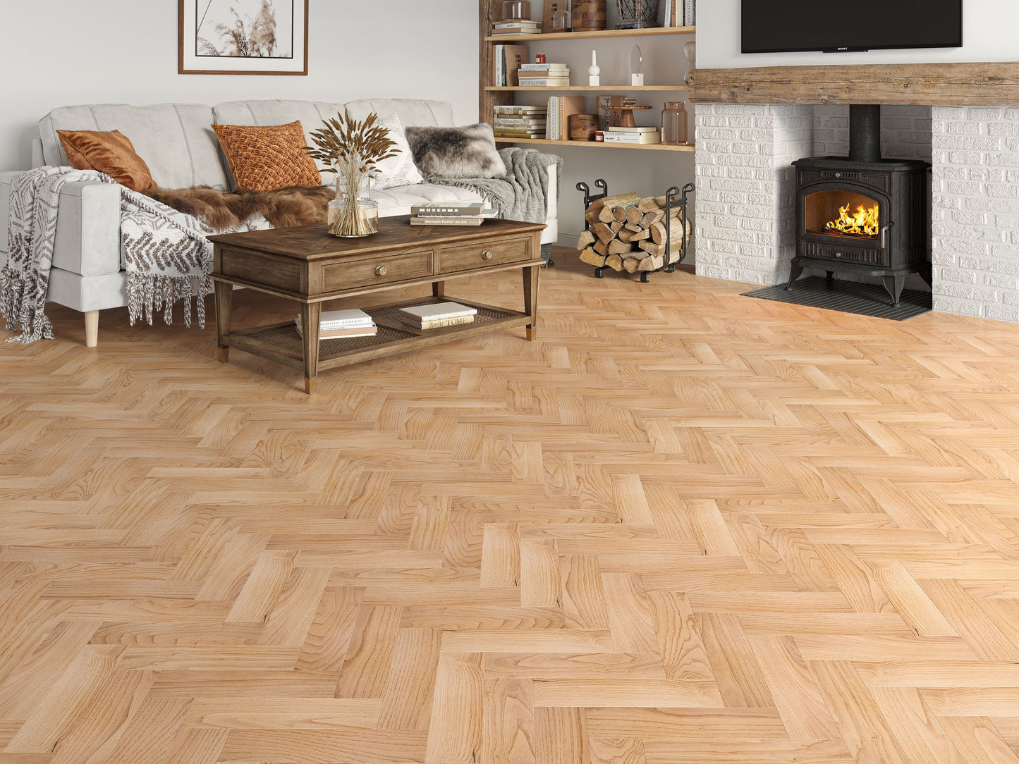 Liberty Wood Herringbone Real Wood 10mm Engineered Flooring Natural Oak UV Lacquered Finish