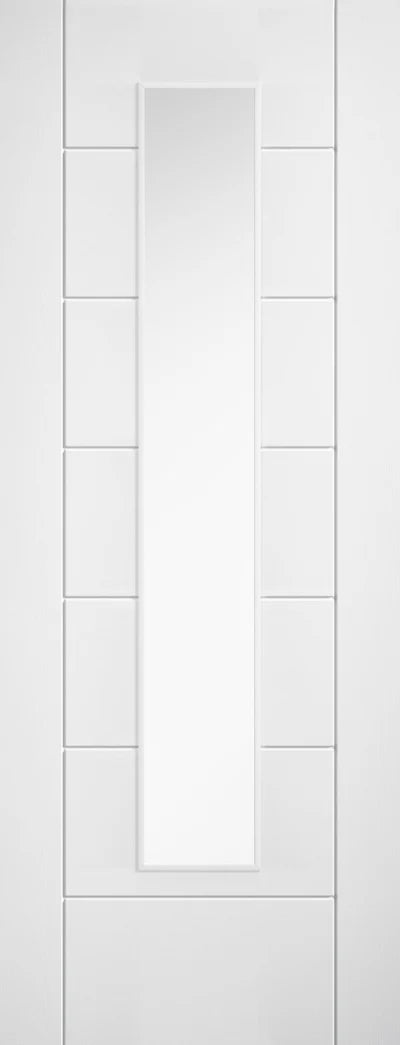 Internal White Linear 7 Panel Glazed Laminate Pre-Finished Door