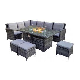 Liberty Luxury Grey Outdoor Rattan Garden Corner Sofa Set With Fire Pit