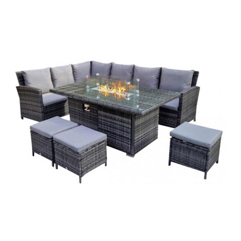 Liberty Luxury Grey Rattan Garden Corner Sofa Set With Fire Pit