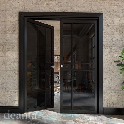 Deanta Internal Black Dalston Tinted Glazed Door Fully Finished Industrial Style