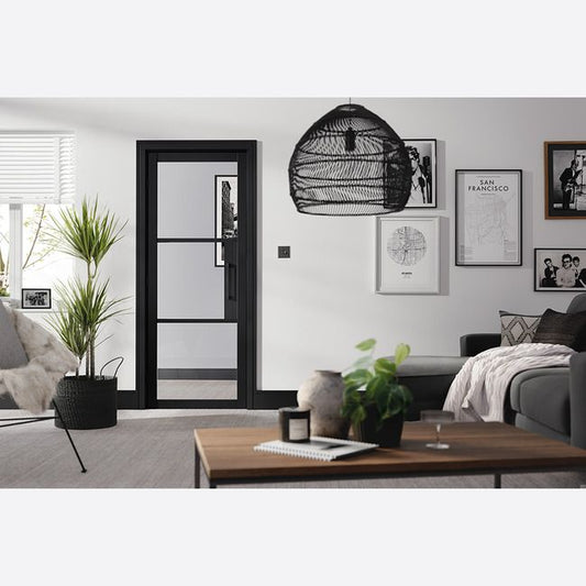 Internal Black Tribeca 3 Light Glazed Door With Clear Glass