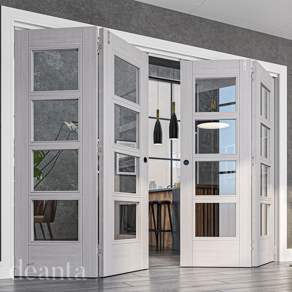 Deanta Internal Light Grey Ash Montreal Fire Door FD30 With Clear Glass
