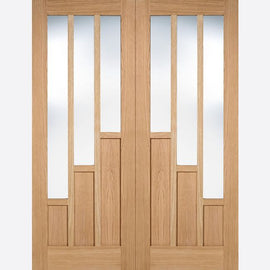 Internal Oak Coventry Clear Glazed Pair Of Doors Pre-Finished