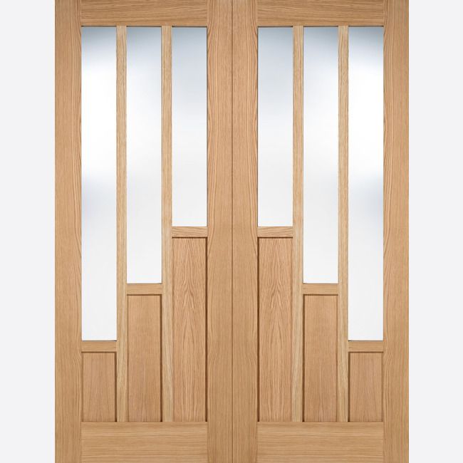 Internal Oak Coventry Clear Glazed Pair Of Doors Pre-Finished