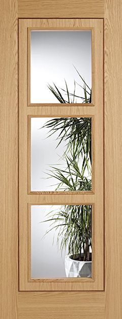 Internal Oak Inlay 3L Clear Glazed Door Fully Finished