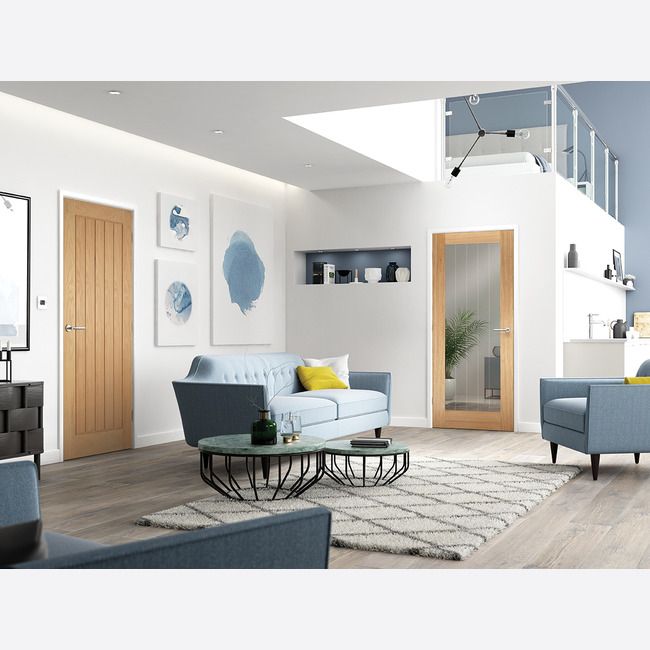 Internal Prefinished Oak Mexicano Pattern 10 Glazed Fire Door