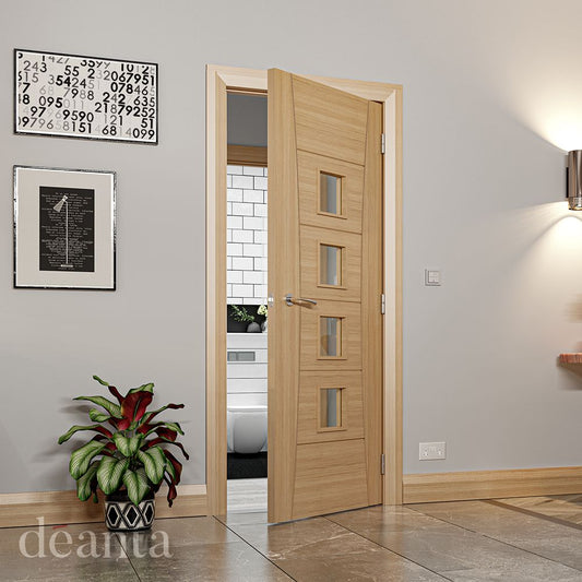 Deanta Internal Oak Pamplona Glazed Fire Door FD30 Fully Finished