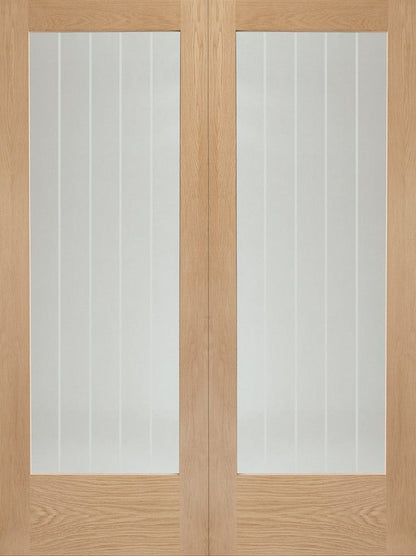 Internal Oak Suffolk Rebated Pair Of Doors With Clear Etched Glass